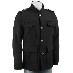 Black Rivet Mens Black Twill Military Jacket  