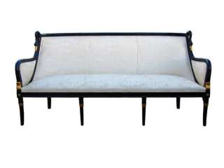 Empire Style Sofa With Swan Carving, Black Lacquer  