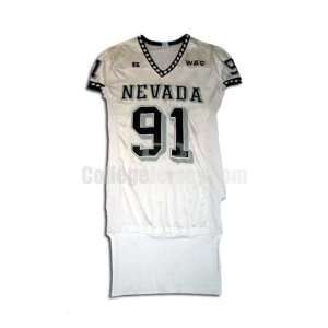  White No. 91 Game Used Nevada Russell Football Jersey 