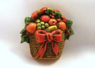 VINTAGE PIN BROOCH Harvest Fruit Basket Autumn Hallmark Thanksgiving 