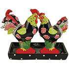 roses on rooster and funky chicken salt pepper shakers set
