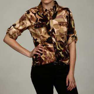 Calvin Klein Womens Rolled Sleeve Printed Shirt  