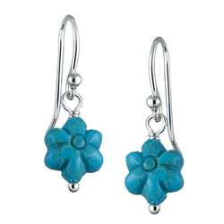   Sterling Silver Carved Flower Turquoise Earrings  
