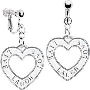   Sterling Silver White Live Laugh Love Clip Earrings Jewelry