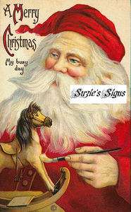 Vintage Christmas Fabric Block Santa Claus Toy Horse  