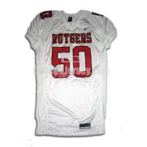  White No. 50 Game Used Rutgers Nike Football Jersey 