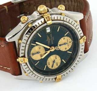 BREITLING CHRONOMAT CHRONOGRAPH 18K/SS GREEN DIAL BROWN LEATHER STRAP 