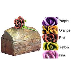 Teak Wood Jewelry Box with Mounted Rose  