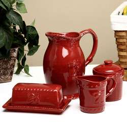   Red Sugar Bowl, Creamer, Butter Dish and Pitcher Set  