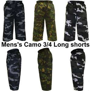 Mens Camo 3/4 Length Army Combat Trouser Shorts Pants  