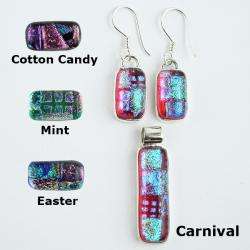 Dichroic Glass and Silver Pendant and Earrings Jewelry Set (Mexico 