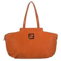 Fendi 8BR636 Chains Orange Leather Tote Bag  
