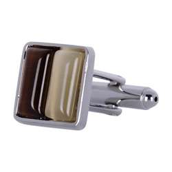 Metal Brown and Yellow Square Glass Cuff Links  