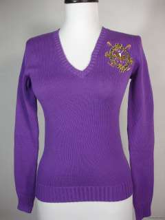   Sport V neck Sweater Jumper Equestrian Big Pony Cotton Purple  