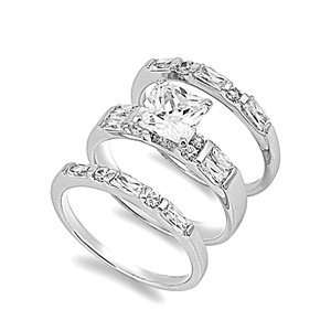   Wedding Ring Set Ring with Square Clear CZ Stones   Size 10 Jewelry