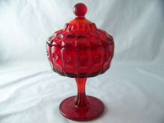 LG WRIGHT GLASS CO. VINTAGE RUBY RED PRISCILLA PATTERN COVERED JELLY 