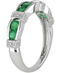 14k White Gold Diamond Emerald Ring  
