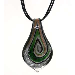  Green/gold/silver Foil Ripple Leaf Murano Glass Pendent 