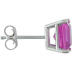 10k White Gold Created Pink Sapphire Earrings  
