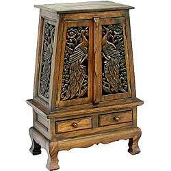 Hand carved Peacock Storage Cabinet/ End Table  