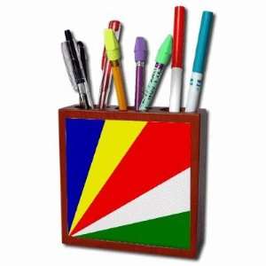  Seychelles Flag Mahogany Wood Pencil Holder Office 