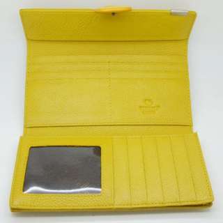 Womens Yellow Real Genuine Leather Bifold Clutch Wallet Purse ID Card 