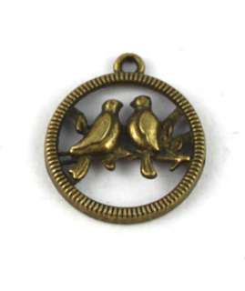 100PCS Antiqued bronze bird round Charms FC13544B  