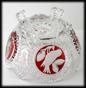   Byrdes Ruby Stained Cut Crystal 4 toed Centerpiece Bowl, Birds.  