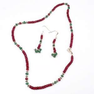   Cabochon Emerald & Ruby Beaded Necklace with Free Earrings Jewelry