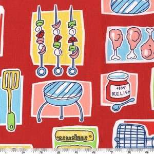   45 Wide Grilling Out Red Fabric By The Yard Arts, Crafts & Sewing