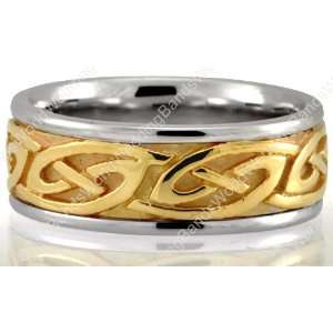  Celtic Wedding Ring Two Tone 7.5mm Wide, 14K Gold Jewelry
