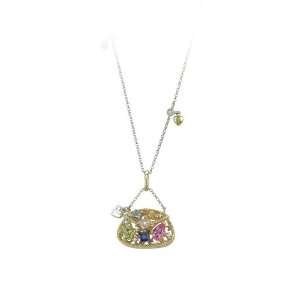 14K Two Tone Gold 0.03 ct. Diamond with 1/3 ct. Multicolor 