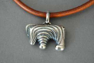   HERMES ZEBRA Pendant Necklace Sterling Silver 925 Brown Leather w/ Box