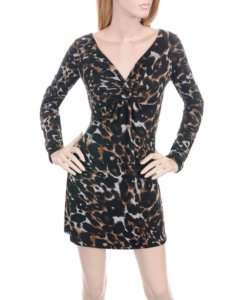 D93 Black/Brown Stretch Leopard Print Dress S/Small  