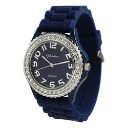 Geneva Womens Platinum CZ Accent Rubber Strap Watch  