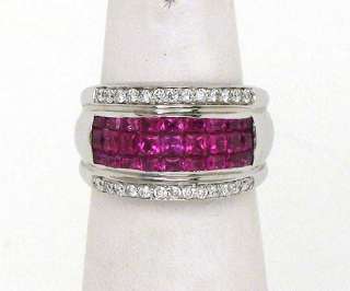 EXQUISITE 18K, DIAMONDS & INVISIBLY SET RUBIES RING  