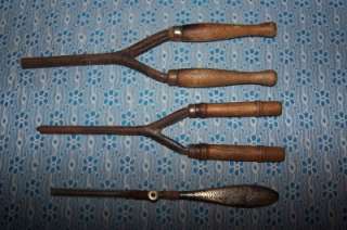 Vintage/Antique Lot Of 3 Curling Irons Wooden Handle  