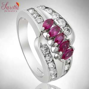   Jewelry 18k GP Round Marquise Cut Red Ruby Sapphire Ring SZ M/6  