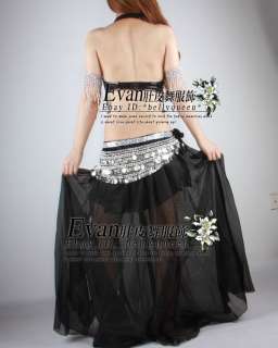 Belly Dance Costume 3Pics Bra Skirt Belt Black  
