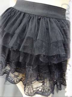 Ruffled Tulle Lace Tier Layered Mini Skirt Black XS  