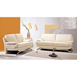 Ivory Leather Sofa Set  