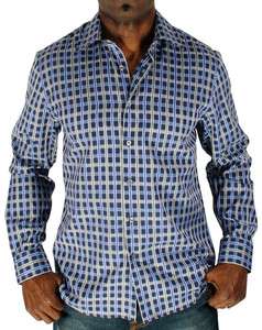 REPORT COLLECTION Sateen Check Plaid Casual Woven Mens Dress Shirt 