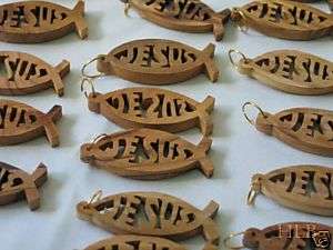 10 Olive Wood Cross Jesus Pendant Fish Bethlehem Holy  