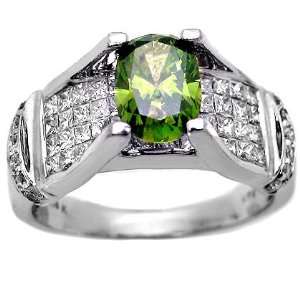  2.42ct Green Oval Diamond Engagement Ring 14k White Gold 