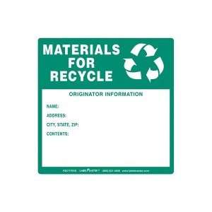  Materials for Recycle Label, w/Originator Info, Thermal 
