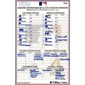 Game Used Lineup Card 5 02 2007 Diamondbacks at Dodgers   Game Used 