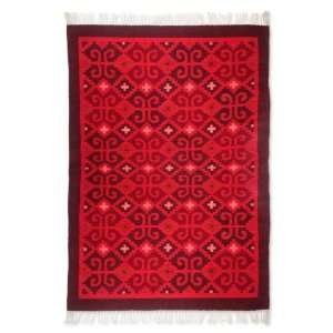 Zapotec wool rug, Scarlet Seashells (4.5x6.5) 