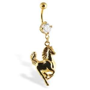 24K gold plated belly button ring with horse Jewelry