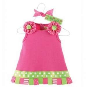   Little Sprout Pink Ribbon Tab Hem Dress Flower 0 6 mo Green Dot Girls