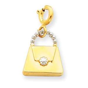  14k Gold & Rhodium Diamond cut Purse Charm Jewelry